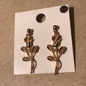 Gold Rose Drop Earrings